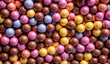 Colorful sweet balls candies closeup, Top view multicolor chocolate Ball texture