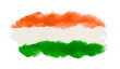 Watercolor flag of India. Splash, spot shape of banner with wet water color edges and blotch. Liquid ink stain in Indian colors with paper texture