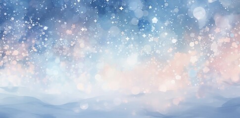 Wall Mural - light blue bokeh background with lights and stars in the form of a shaped canvas light white and lig