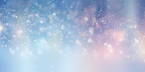 light blue bokeh background with lights and stars in the form of a shaped canvas light white and light beige Pale pink and light indigo add light, Christmas.