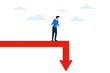 concept of Financial crisis, unexpected stock market decline, loss of money, capital devaluation, risky investment strategy. Businessman standing on a slumping chart. flat vector illustration.