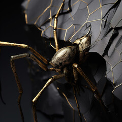 golden obsidian spiders on rocks, photographic