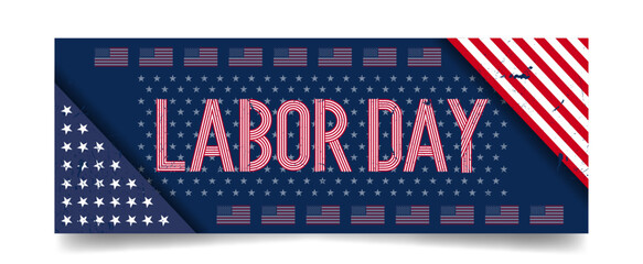 Wall Mural - USA labor day greeting card or banner template with blue background, flag, star 