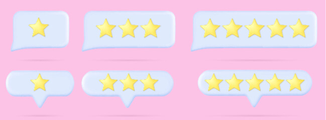 Poster - 3d chat dialog speech box with star rating vector. White message balloon icon for ui customer feedback experience communication. Isolated bubble notification label concept set for app with shadow