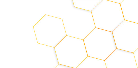 Naklejka na meble Abstract white and golden hexagon technology lines with shadow background. Abstract white and golden color hexagonal geometric background with copy space. Abstract white lines background.