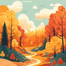 Illustration By Light Color Pastel And Black Stroke Of A Landing Page For Website And The Image In Forme Autumn Forest. Generative Ai