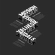 Company profile statement - mission, vision, values, goals in 3d isometry style