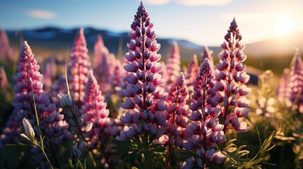 Wall Mural - colorful wild lupines on green grass