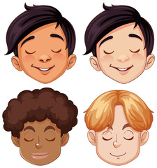 Poster - Set of male different race cartoon face closing eyes