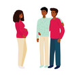 © Yuliia - Gay Couple with Surrogate Pregnant woman. Two dads. Vector illustration flat cartoon style with hand drawn lettering. Adoptive parents. Surrogacy,