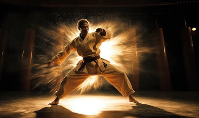 the martial arts warrior showcases impressive training strikes with precision. creating using genera