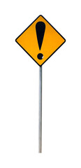 yellow exclamation mark. alert road sign