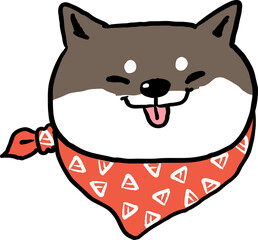 Hand Drawn Cartoon Shiba Inu Dog Face with Bandana