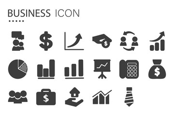 Wall Mural - Black Icons of Business. Isolated on white background.