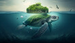Schildkröte im Meer und Ozean, Tierschutz und Artenschutz führt zu Nachhaltigkeit in Ökosystem Verbesserung Meeresumwelt zum Schutz der Natur Generative AI 
