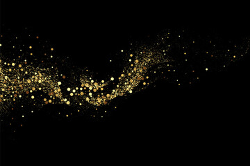 gold glitter texture on black background.gold sequins glisten with dust. a wave of glitter confetti.