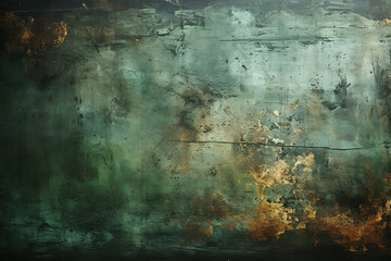 Vintage abstract background with shades of dark dirty green, brown, khaki, and olive. Matte and shimmer textures create a brushed, rough, grainy surface