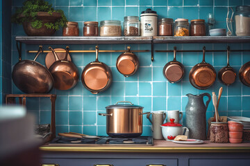 a close-up shot of a kitchen in a sweet and cute color