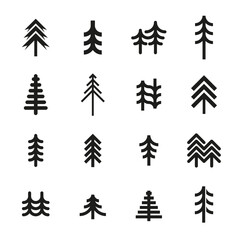 Christmas, pine, fir tree geometric icon collection for logo design. Set of line logotype template isolated