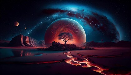 landscape with trees and stars astronomy moving