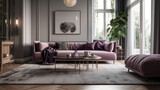 Fototapeta  - Luxury modern interior design living room. Sofa trend of the year color. lilac.