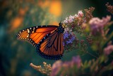 Fototapeta Sawanna - a butterfly is perched on a flower with purple flowers in the background