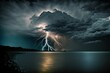 lightning over water and clouds with lightening on the horizon