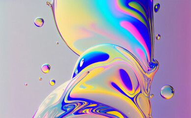 Holographic fluid water stream glossy reflection spectrum wavy surface Y2K wallpaper background illustration. Generative Ai