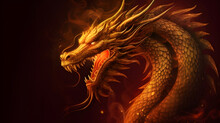 Angry Realistic Chinese Dragon Head With Orange Glow And Smoke Isolated On Black Background Illustration. Generative Ai