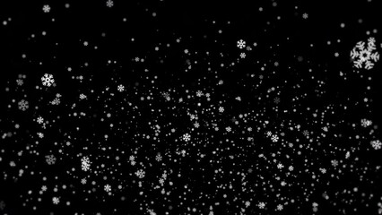 Sticker - 3D rendered animation of falling snowflakes isolated on the empty black background