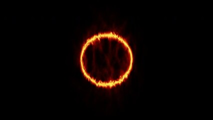 Wall Mural - 3d rendered animation of a burning fire ring isolated on the empty black background