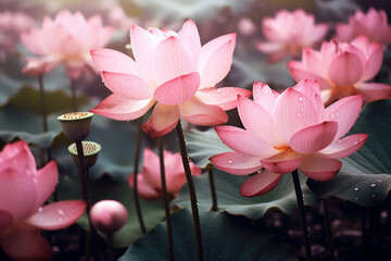 Wall Mural - beautiful lotuses in the pond, natural background