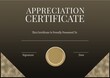 Appreciation certificate text in white with space for details and gold seal on brown background