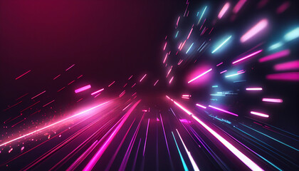 abstract futuristic background with pink blue glowing neon city high speed city lines and bokeh ligh