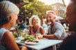 © Djomas - happy friends diner outside ai generated