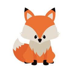 Canvas Print - Standing fox isolated on a white background. Body side view, head in full face. Stock vector illustration. Forest animal.