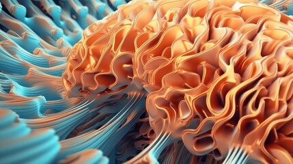 Modern three- dimensional abstract digital background inspired form human brains. Generative AI
