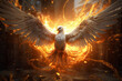 the flaming dove, created by a neural network, Generative AI technology
