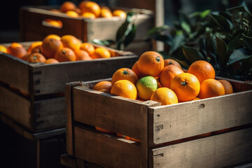 Sticker - oranges in boxes, created by a neural network, Generative AI technology