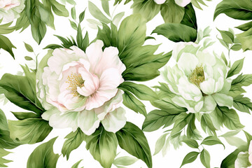 Sticker - foliage wallpaper peony flower, style watercolor