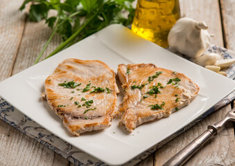 Wall Mural - grilled swordfish with garlic and parsley