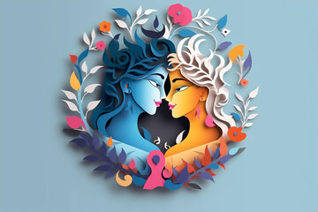 Wall Mural - Radha krishna love  paper abstract art