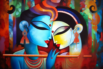 Wall Mural - Radha krishna love  paper abstract art