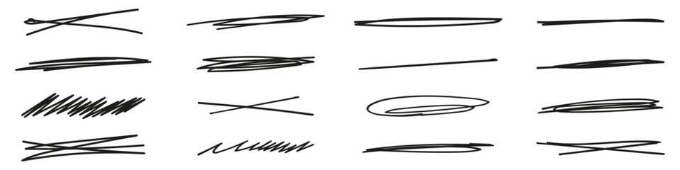 Poster - Line strikethrough elements. Underline Pen Doodle Stroke.Collection of hand-drawn strikethrough graphic markers. Vector isolated illustration