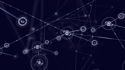 Poster - Animation of network of connections and data processing over black background