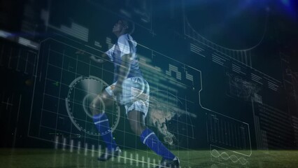 Poster - Animation of financial data processing over african american football player with football