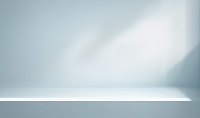 minimal abstract light blue background for product presentation. shadow and light from windows on pl