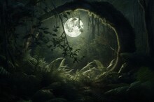 Night Forest Jungle Dark. Generate Ai