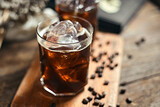 Iced americano coffee with coffee beans