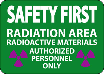 Radiation Safety First Sign Caution Radiation Area, Radioactive Materials, Authorized Personnel Only